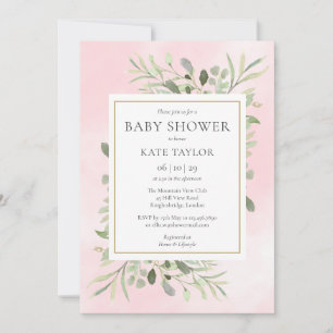Watercolour Greenery Pink Baby Shower Sprinkle Invitation