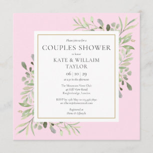 Watercolour Greenery Pink Couples Baby Girl Shower Invitation