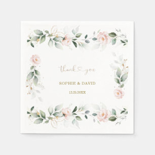Watercolour Greenery Pink Floral Gold Wedding Napkin
