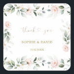 Watercolour Greenery Pink Floral Gold Wedding    S Square Sticker<br><div class="desc">Elegant card design featuring watercolour delicate green and gold leaves,  blush,  pink flowers a faux gold splashes,  on a white background. Use Personalise tool to add your info. For matching items,  please,  visit my Greenery Gold Floral Collection.</div>