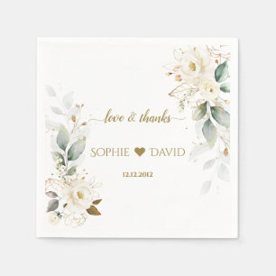 Watercolour Greenery White Floral Gold Wedding Napkin
