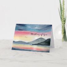 Watercolour Greeting Card with Birds in The Sunset