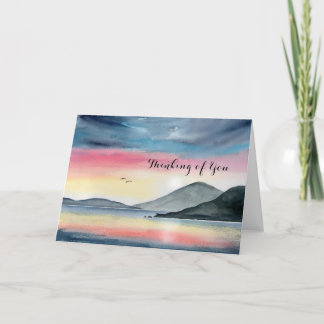 Watercolour Greeting Card with Birds in The Sunset