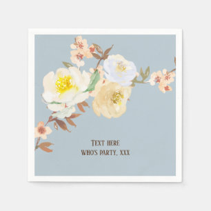 watercolour grey blue floral, white floral vintage napkin