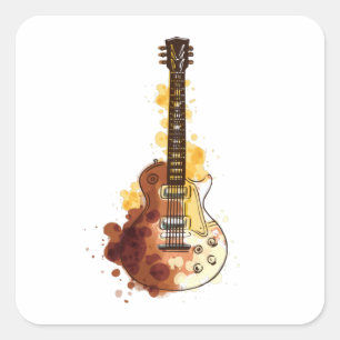 Watercolour Guitar Illustration Gift Square Sticker