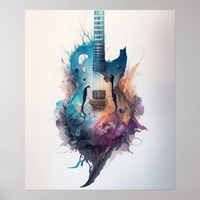  watercolour Guitar Lovers  Poster (Front)