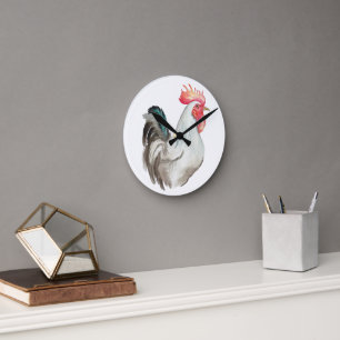 Watercolour hand drawing of a Rooster Round Clock