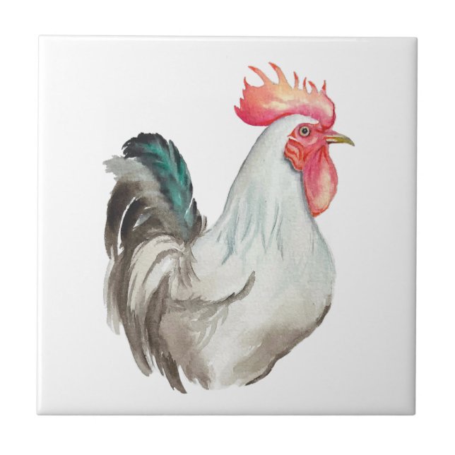Watercolour hand drawing of a Rooster Tile (Front)