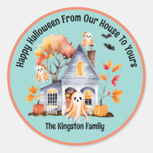 Watercolour Haunted House and Ghosts Classic Round Sticker