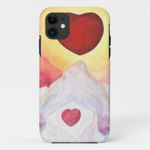 Watercolour Heart Love floating above mountains iPhone 11 Case
