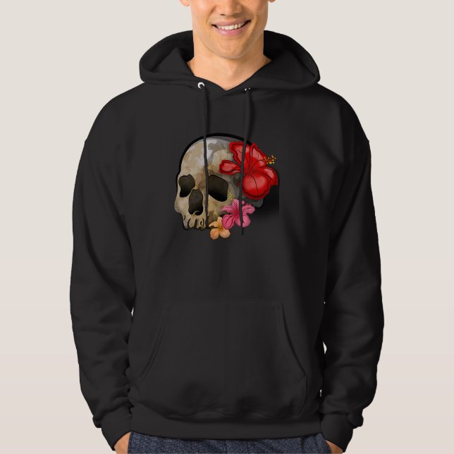 Watercolour hippie gothic skull hibiscus floral Ha Hoodie (Front)