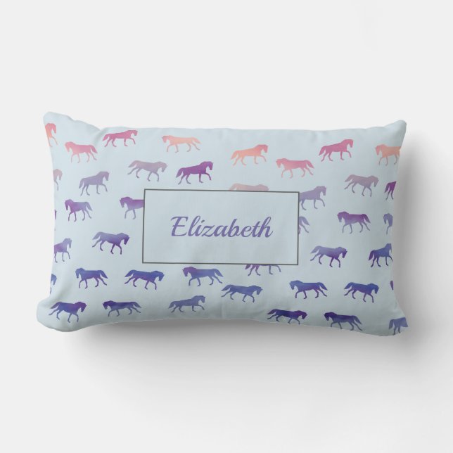 Watercolour Horses Lumbar Cushion (Front)