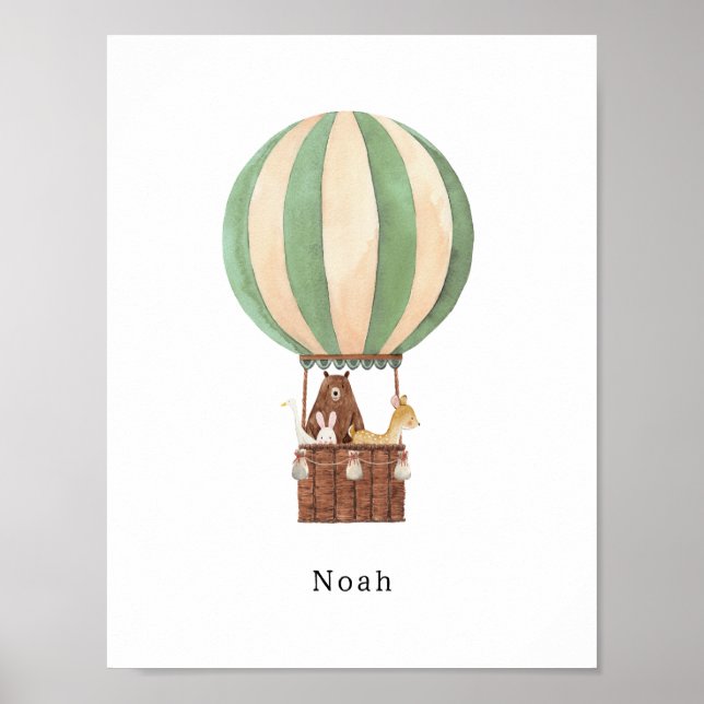 Watercolour Hot Air Balloon Ride Name Poster (Front)