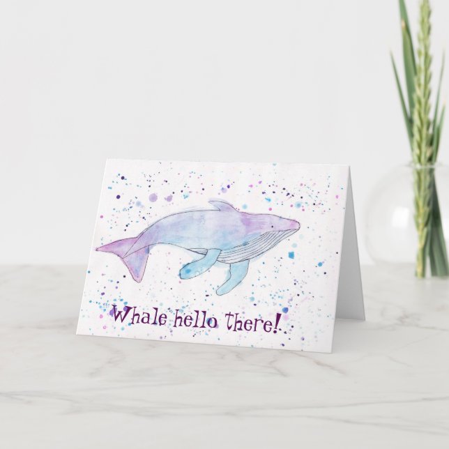 Watercolour Humpback Whale "Hello There" Card (Front)