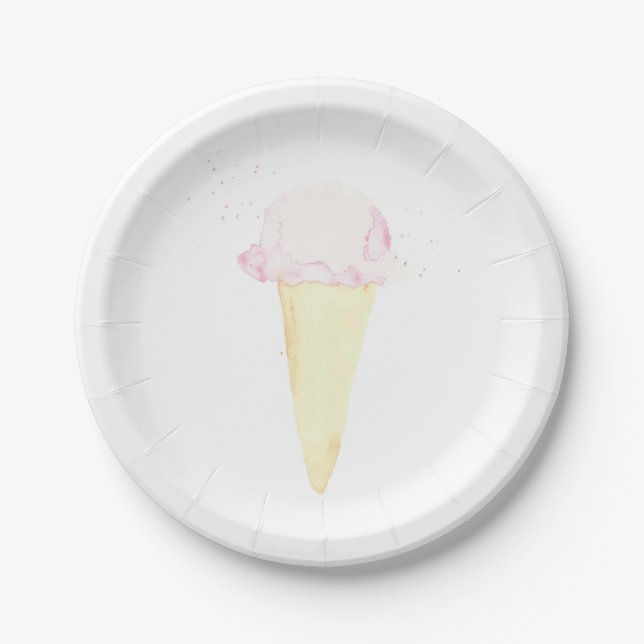 watercolour ice cream theme paper plate pink (Front)