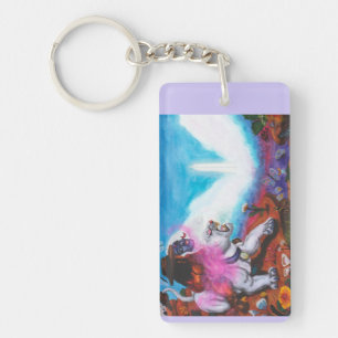 Watercolour Illustration Boy rides white Lioness Key Ring
