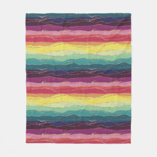 Watercolour ink gold glitter rainbow stripes fleece blanket