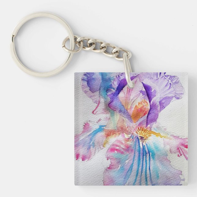 Watercolour Iris Flower Painting art irises Key Ri Key Ring (Front)