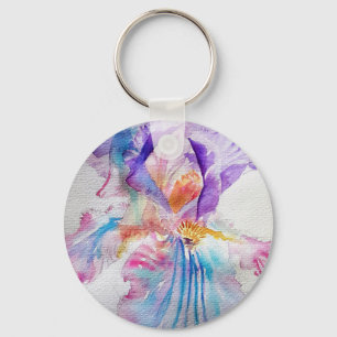 Watercolour Iris Flower Painting art irises Key Ring