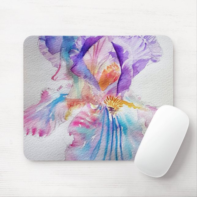 Watercolour Iris Flower Painting art irises Mouse Mat (With Mouse)