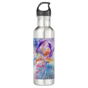 Watercolour Iris Flower Painting art irises Purple 710 Ml Water Bottle
