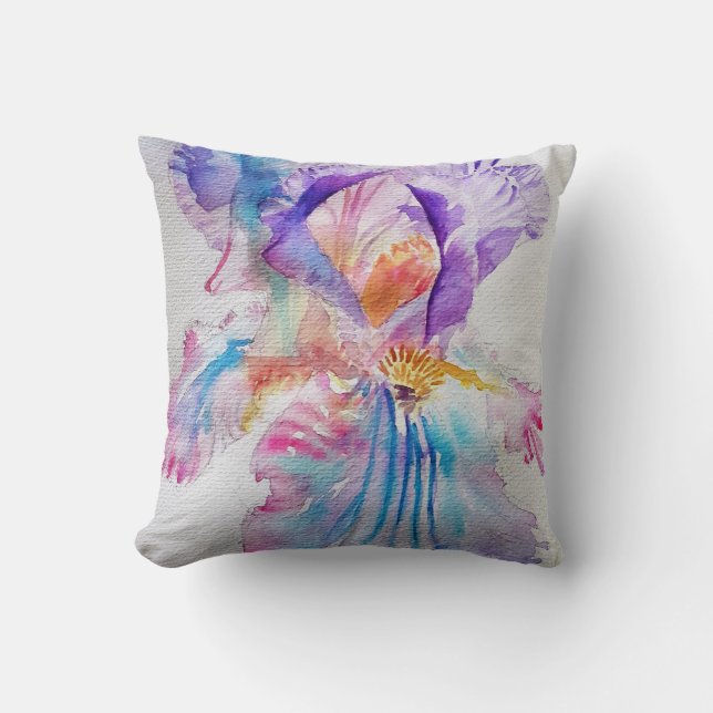 Watercolour Iris Flower Painting art irises Purple Cushion (Front)