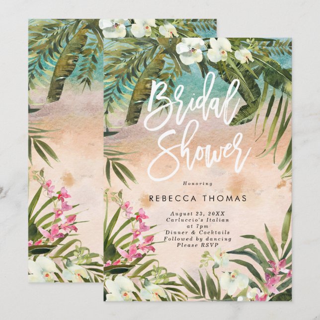 watercolour jungle palms bridal shower invitation (Front/Back)