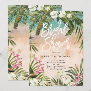 watercolour jungle palms bridal shower invitation