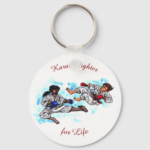 watercolour karate men fighting tournament battle key ring