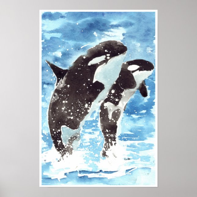 Watercolour killer whales poster (Front)