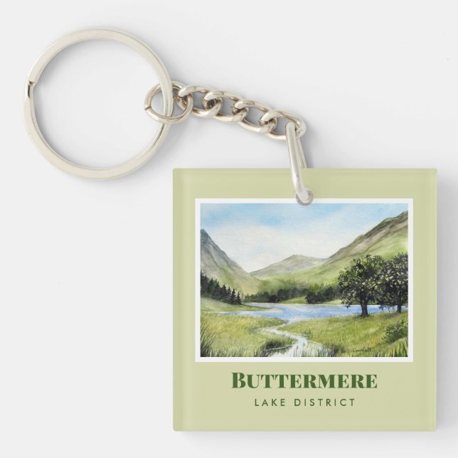Watercolour Landscape Painting of Lake Buttermere Key Ring (Front)