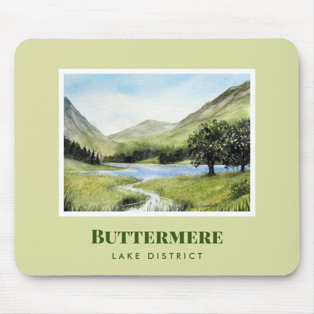 Watercolour Landscape Painting of Lake Buttermere Mouse Mat (Front)