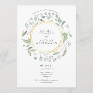 Watercolour Laurel Garland Gold Engagement Party Invitation