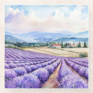 Watercolour lavender field & French countryside Glass Coaster