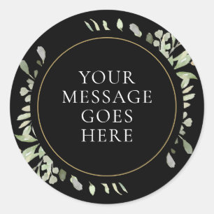 Watercolour Leaves Greenery Gold Black Wedding Classic Round Sticker