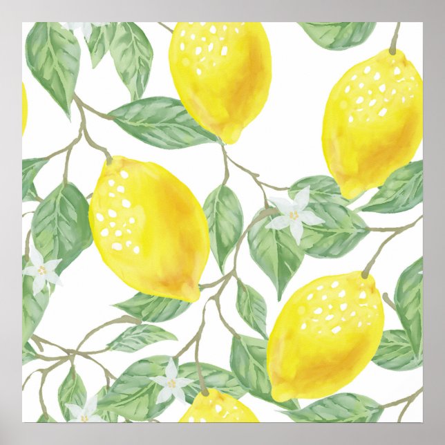Watercolour Lemon Kitchen Decor Art Poster (Front)