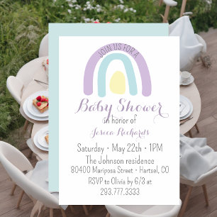 Watercolour lilac blue rainbow Baby Shower Invitation