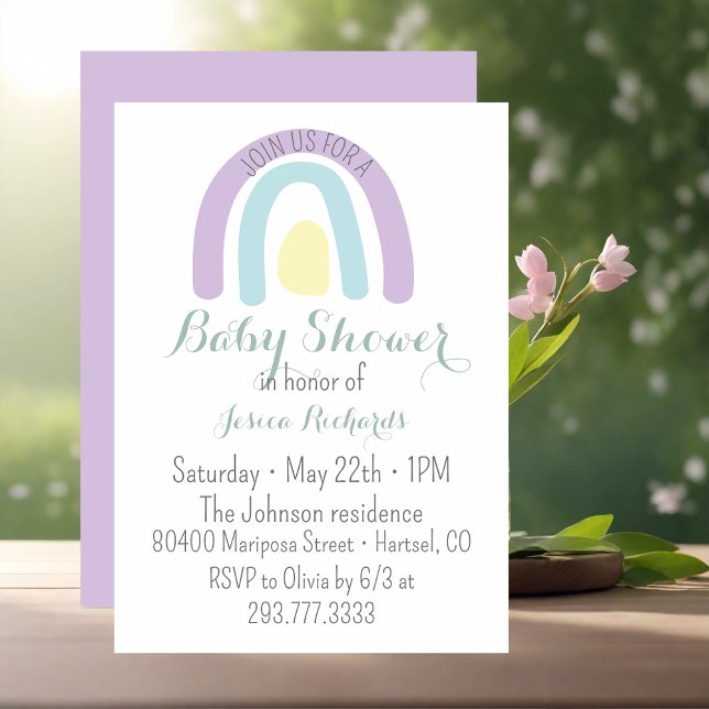 Watercolour lilac minty rainbow Baby Shower   Invitation (Creator Uploaded)