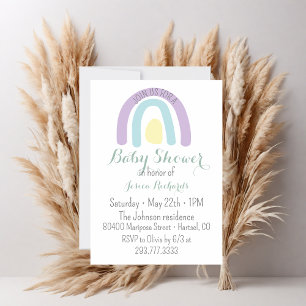 Watercolour lilac minty rainbow Baby Shower Invitation