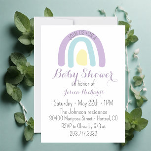 Watercolour lilac rainbow Baby Shower Invitation
