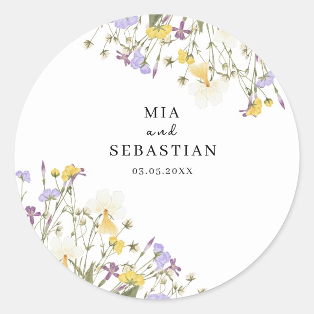 Watercolour Lilac Wedding Classic Round Sticker (Front)