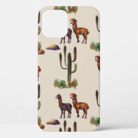 Watercolour llama alpaca wildlife seamless pattern