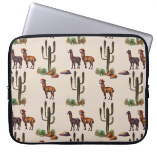 Watercolour llama alpaca wildlife seamless pattern laptop sleeve