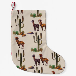 Watercolour llama alpaca wildlife seamless pattern small christmas stocking
