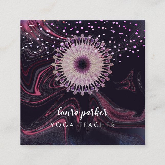 Watercolour Lotus Flower Mandala Meditation Yoga  Square Business Card (Front)