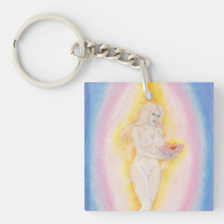 Watercolour Lovely Goddess holding a Lotus Flower Key Ring
