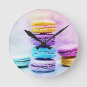Watercolour Macaroon Food Abstract Round Clock