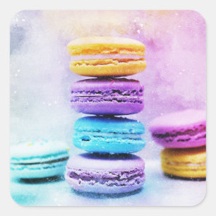 Watercolour Macaroon Food Abstract Square Sticker