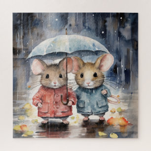 Watercolour Mice in The Rain Jigsaw Puzzle