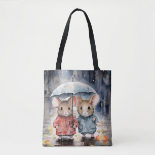 Watercolour Mice in The Rain Tote Bag